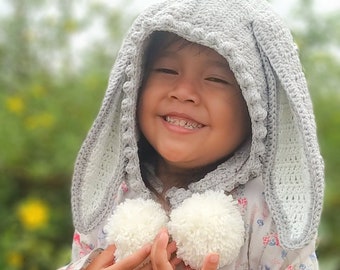 Molde de gorro com capuz de coelhinho de crochê para bebê: PDF fácil (download digital)