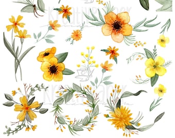 Watercolor sticker set yellow flowers/ Bullet Journal / Bujo / Filofax/ Stickers / Sticker Accessories / yellow Flowers