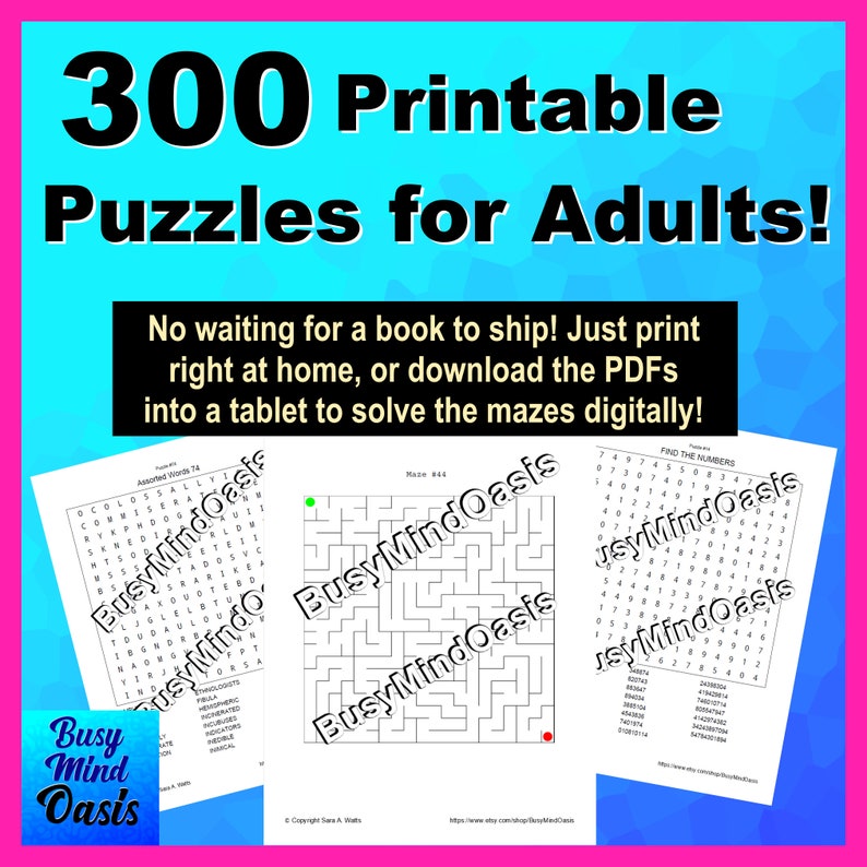 300 Printable Puzzles BUNDLE: Puzzles for Adults PDF Downloads - Etsy