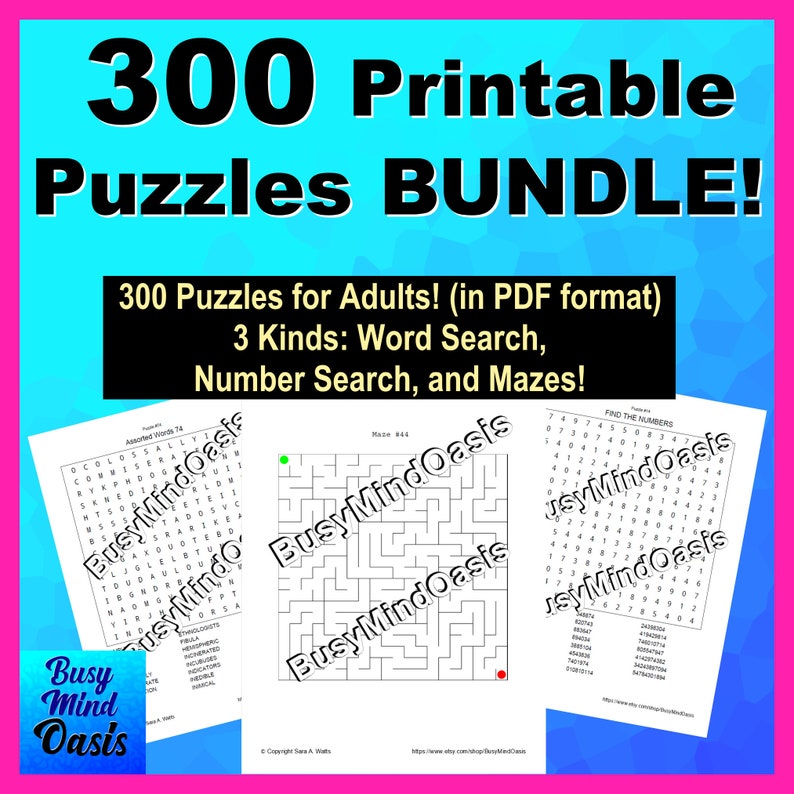 300 Printable Puzzles BUNDLE: Puzzles for Adults PDF Downloads - Etsy