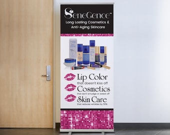 Printed and Shipped LipSense Skincare Banner, SeneGence Skincare banner, Vendor Banner, LipSense sign, Retractable banner, LipSense Banner