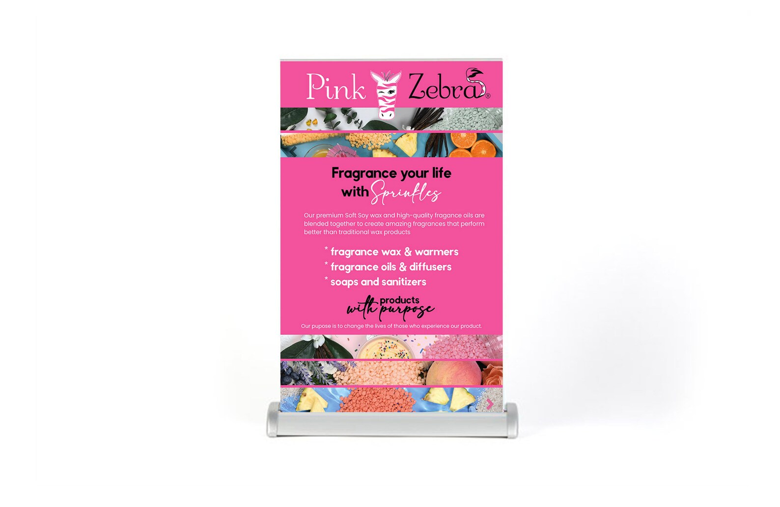 Pink Zebra Table Top Retractable Banner, Pink Zebra Banner, Pink Zebra