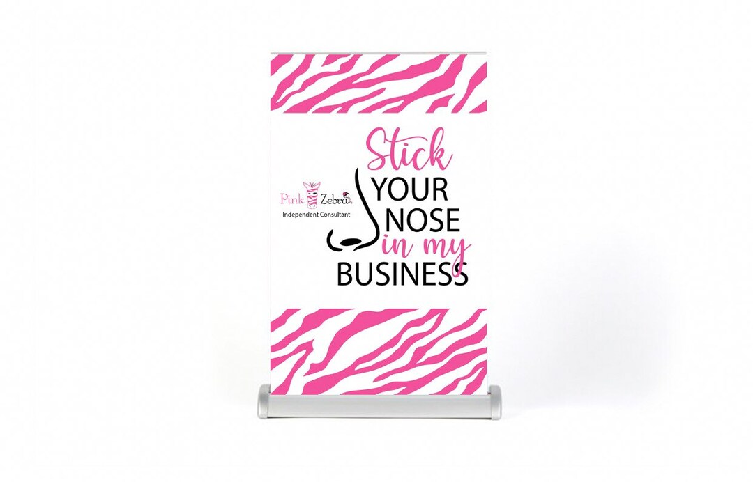 Pink Zebra Table Top Retractable Banner, Pink Zebra Banner, Pink Zebra