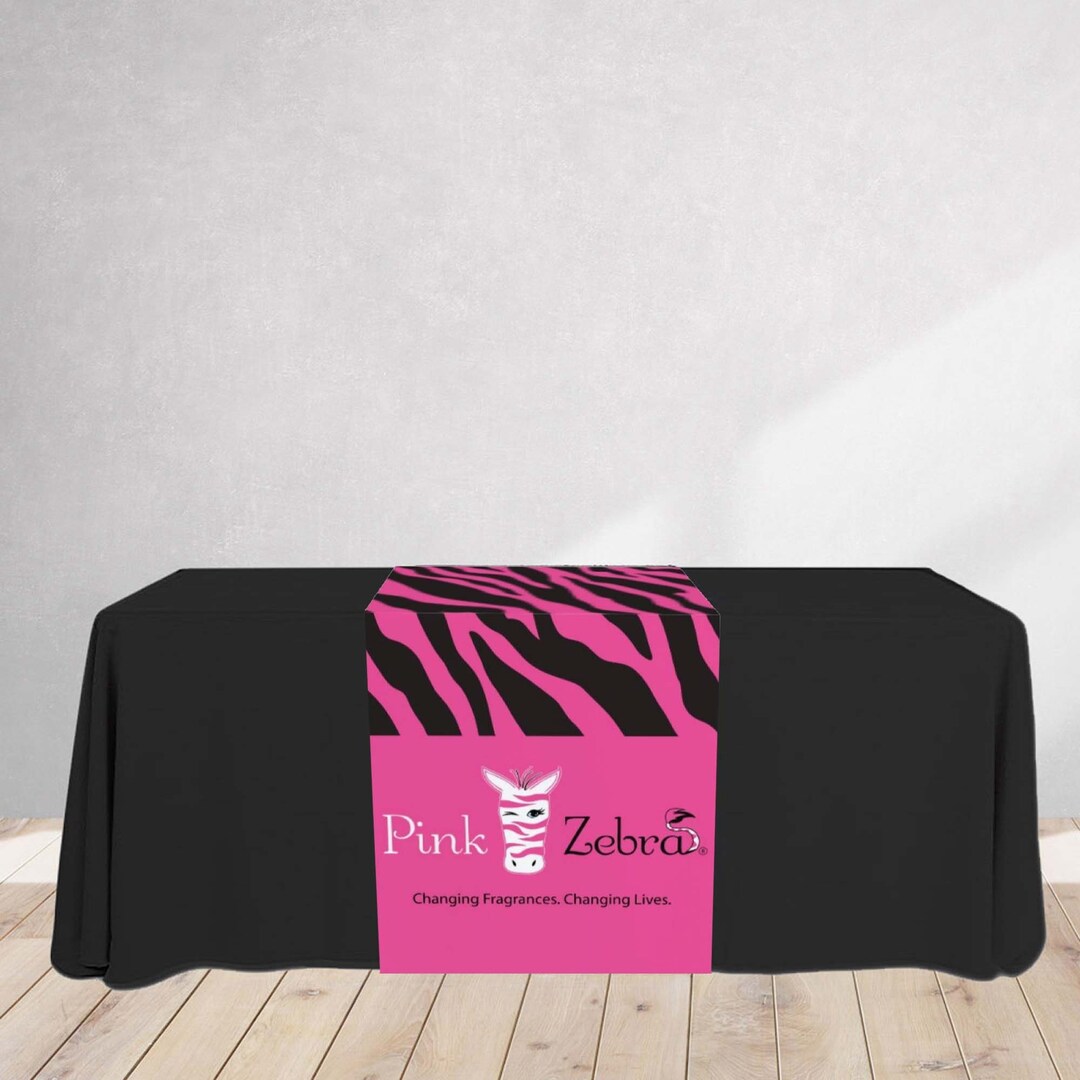 Pink Zebra Table Runner and Black Table Cloth Combo, Pink Zebra Runner