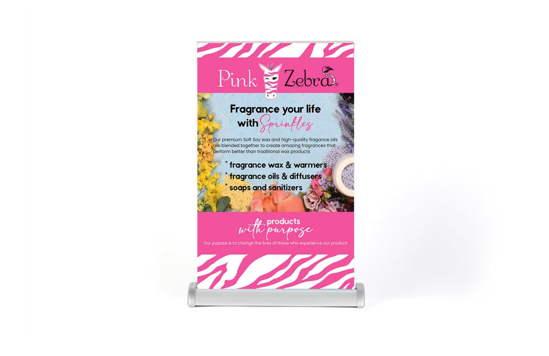 Pink Zebra Table Top Retractable Banner, Pink Zebra Banner, Pink Zebra