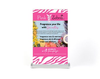 Pink Zebra Table Top Retractable banner, Pink Zebra banner, Pink Zebra vendor sign, Pink Zebra Street Vendor Event