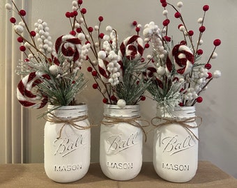 Image showcasing Snowy Winter Wonderland Mason Jar With Fairy Lights, Christmas Table ...