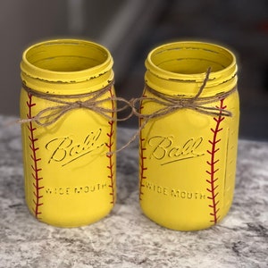 Softball mason jars, softball, rustic, sports, mason jars, play ball