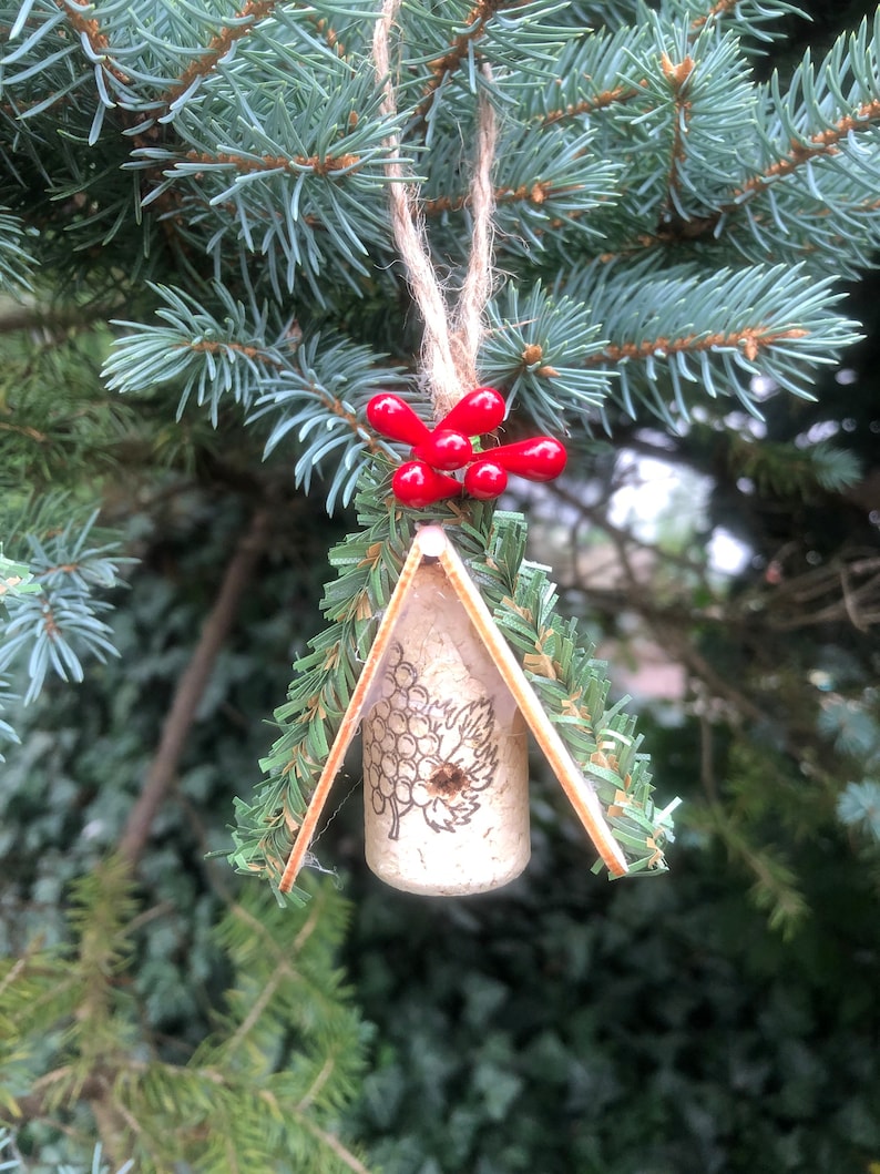 Wine cork birdhouse ornaments, wine corks, bird houses, rustic Christmas image 3