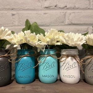 Blue ombré mason jar set