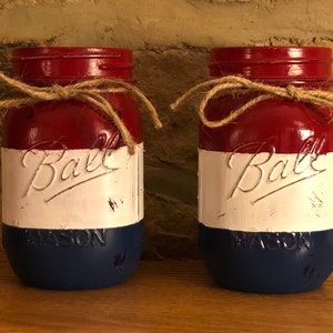 America, Americana, red white and blue, rustic decor, country decor, mason jar decir, god bless america