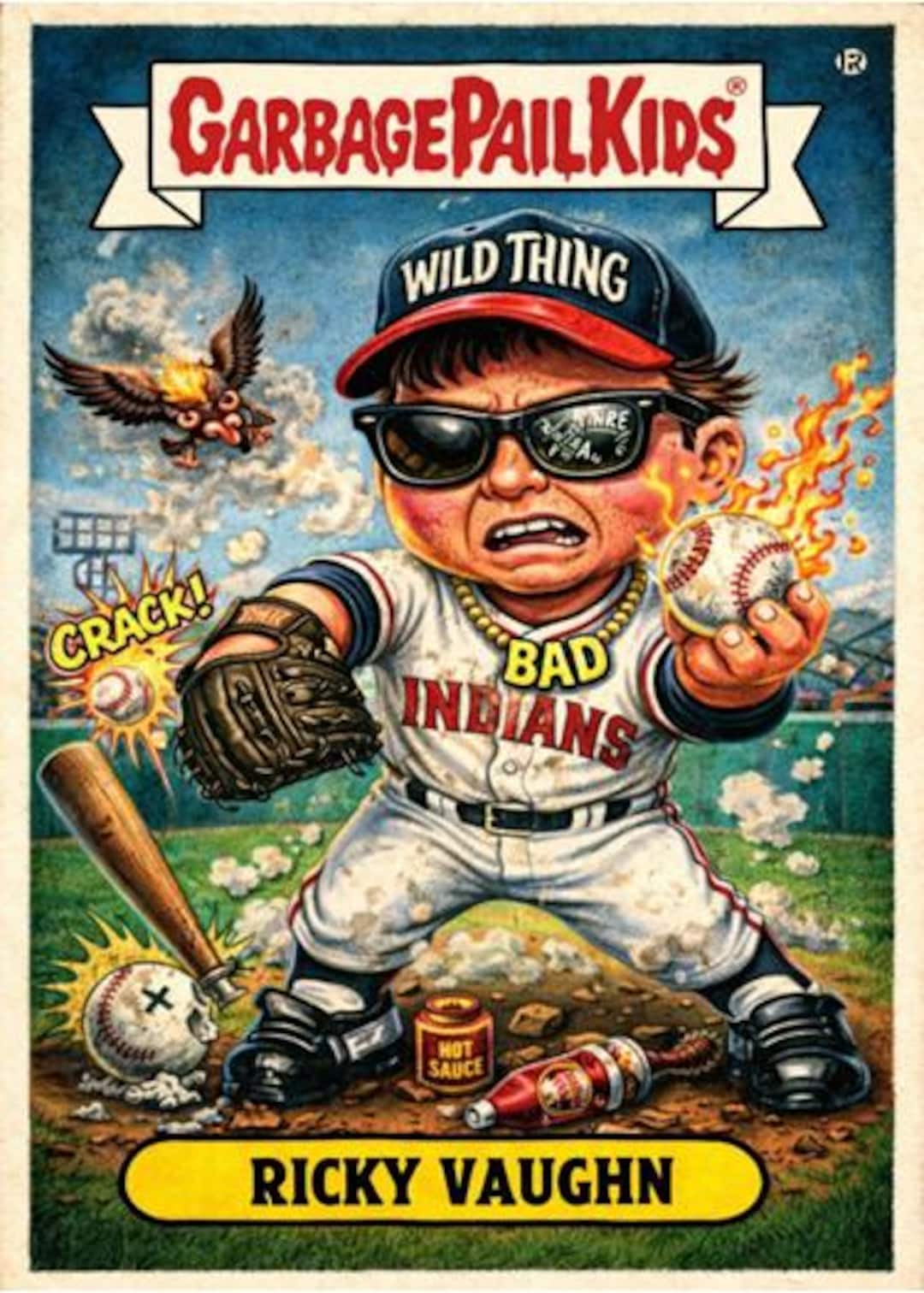 Sticky Ricky Garbage Pail Kid Charlie Sheen AKA RICKY VAUGHN From Major League Garbage Pail Kids ...