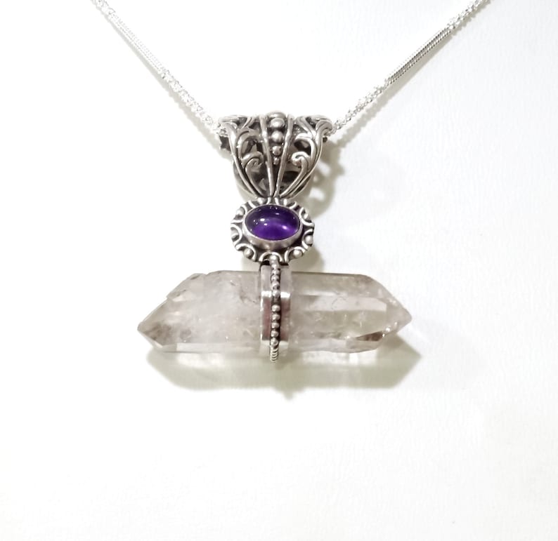 Quartz Handmade Pendant Free Shipping Amethyst Sterling Silver Silver Necklace Gemstone Jewelry Design Crystal Point