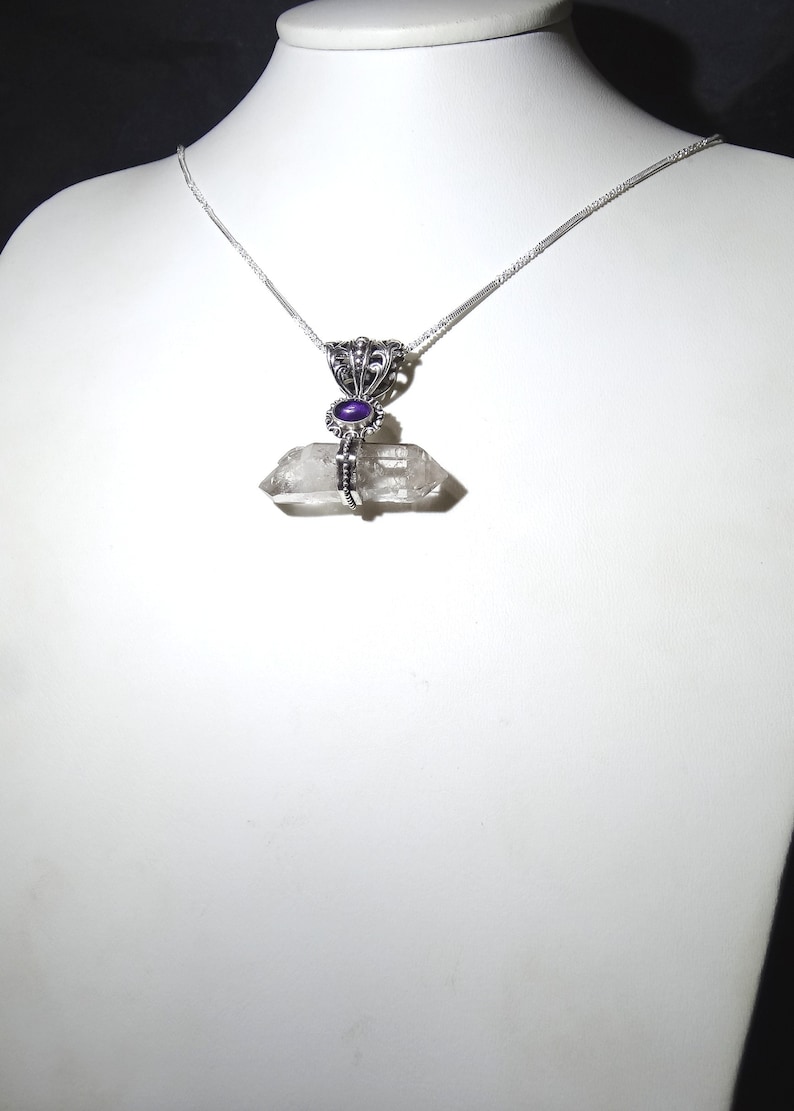 Quartz Handmade Pendant Free Shipping Amethyst Sterling Silver Silver Necklace Gemstone Jewelry Design Crystal Point