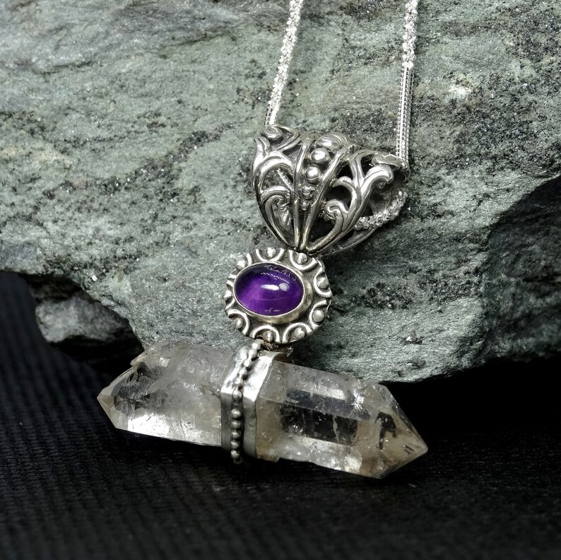Quartz Handmade Pendant Free Shipping Amethyst Sterling Silver Silver Necklace Gemstone Jewelry Design Crystal Point