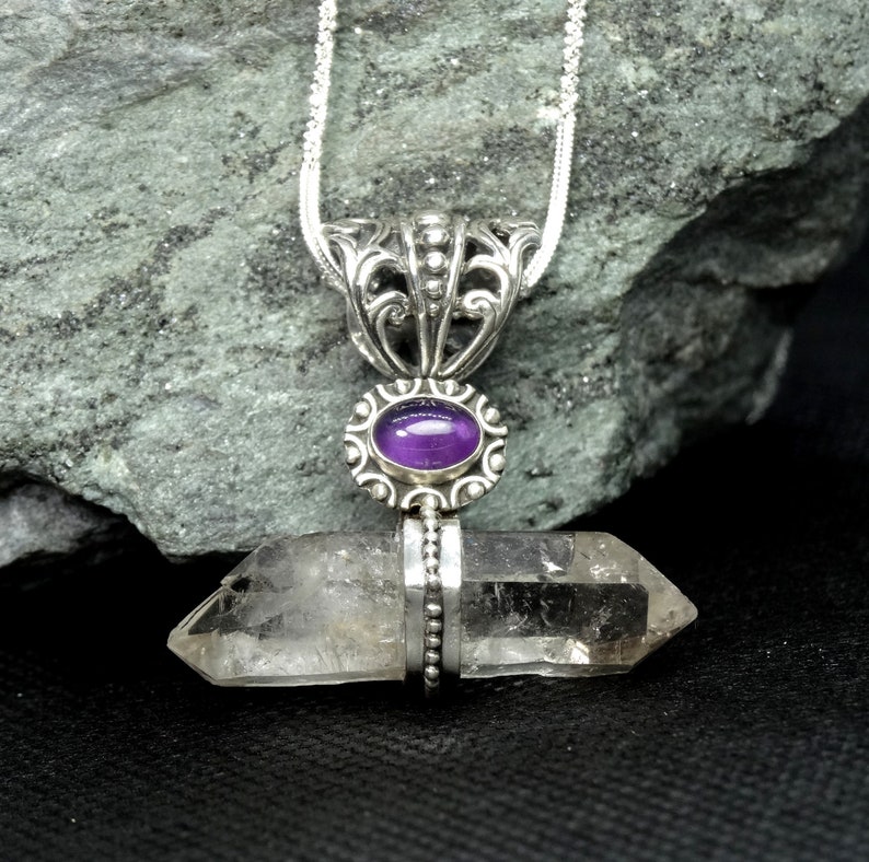 Quartz Handmade Pendant Free Shipping Amethyst Sterling Silver Silver Necklace Gemstone Jewelry Design Crystal Point
