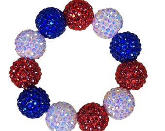 Pulsera elástica con diamantes de imitación rojos, blancos y azules: Joyería patriótica con cuentas para el 4 de julio.