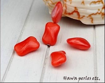 5 beads Czech glass "Rectangular" 15 x 10 mm Orange Pearl