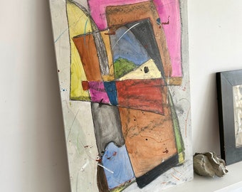 Colourful Original Abstract Watercolour Panel by Peter Taylor 37 x 57cm.
