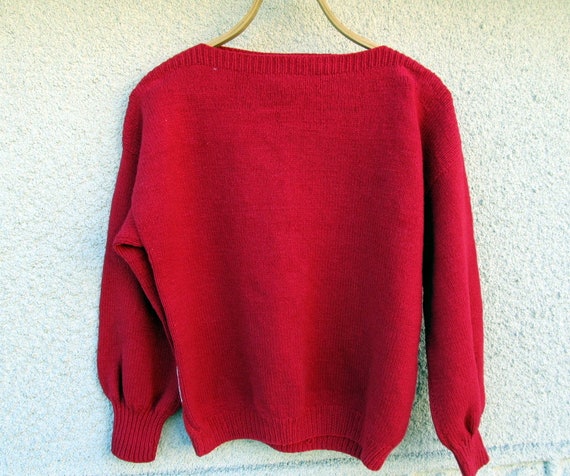 Vintage Hand-Knitted Woolen Sweater: Raspberry Rh… - image 4
