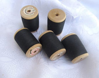 Lot of 5 spools of thread, thick sewing thread, new cotton black thread, base thread for tapestry, natural cotton thread 1950s, crochet