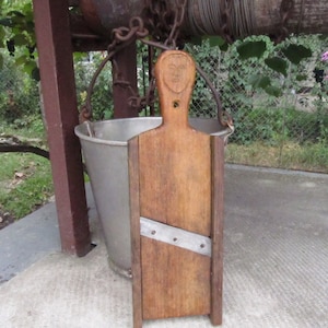 Handmade mandoline, wood vegetable slicer, old kraut grater, primitive kitchen tool, farmhouse decor, vintage slaw cutter, old slaw cutter