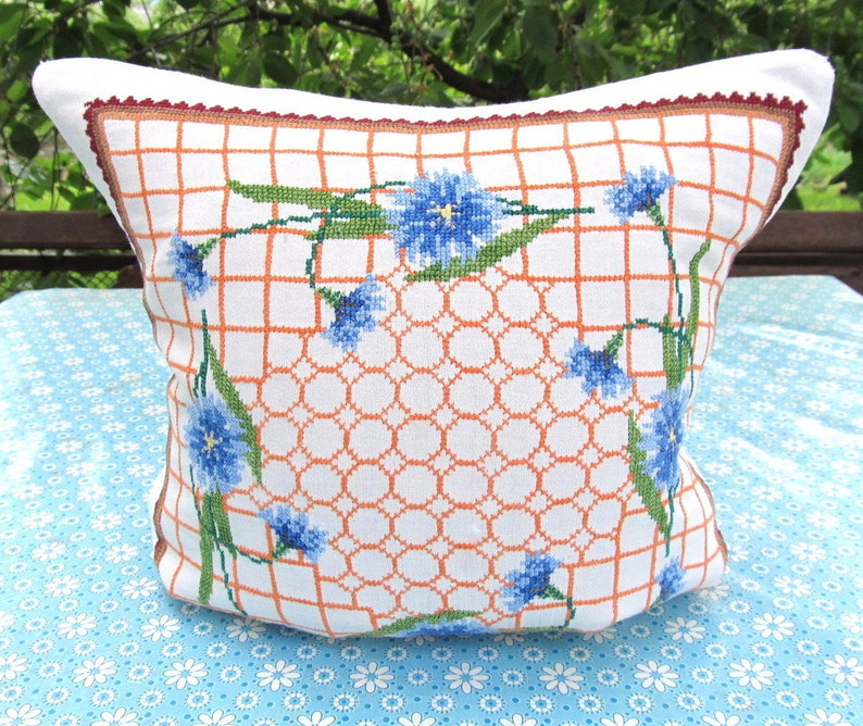 Cross Stitch Embroidery Small Cushion Floral Embroidery Etsy
