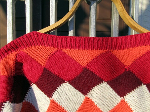 Vintage Hand-Knitted Woolen Sweater: Raspberry Rh… - image 6