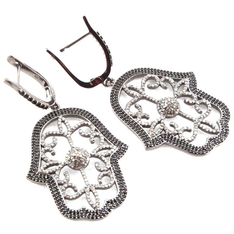 Dangling Earring Diamond Pave Earring Pave Hansa Diamond Earring 925 Sterling Silver SPINEL /& DIAMOND Pave HANSA Earring