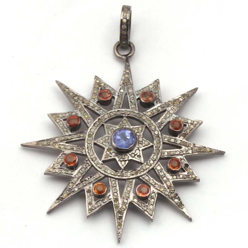 Diamond Pendant Pave Diamond Pendant 925 Sterling Silver Tanzanite Pave Pendant Sapphire /& Diamond Star Pendant