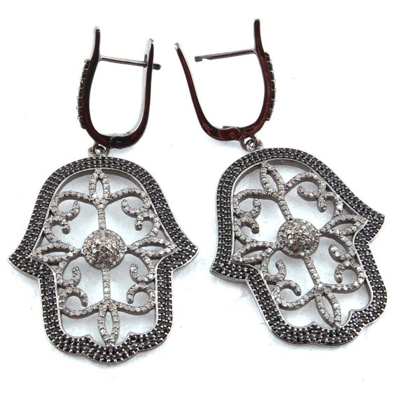 Dangling Earring Diamond Pave Earring Pave Hansa Diamond Earring 925 Sterling Silver SPINEL /& DIAMOND Pave HANSA Earring