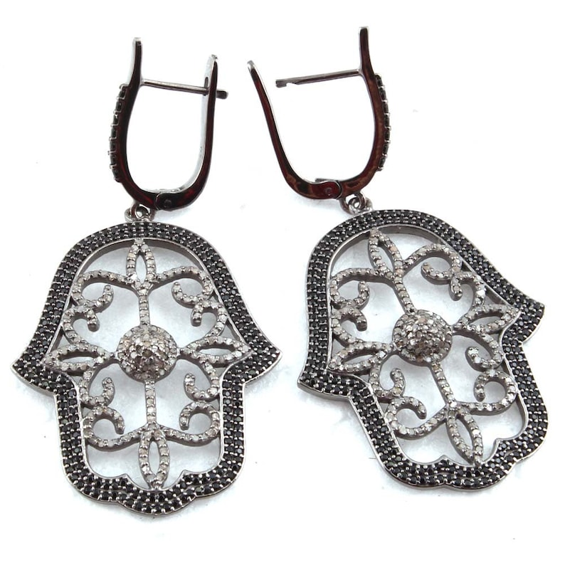 Dangling Earring Diamond Pave Earring Pave Hansa Diamond Earring 925 Sterling Silver SPINEL /& DIAMOND Pave HANSA Earring