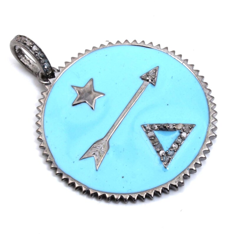 Diamond Enamel Pendant 92.5 Sterling Silver Pendant,Handmade Pendant,Enamel Pendant Antique Pendant,Pave Setting Jewelry Victorian,