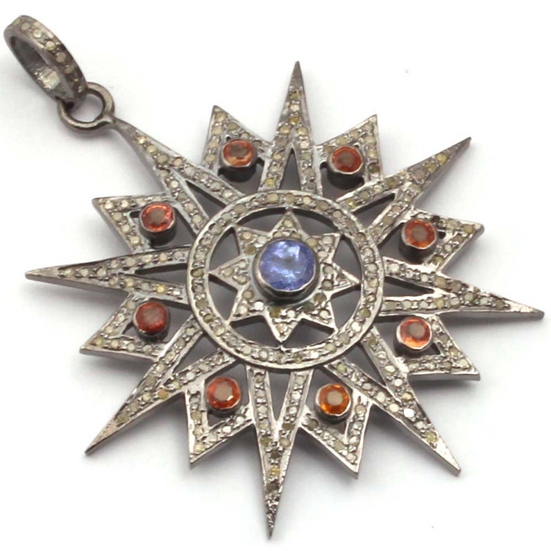 Diamond Pendant Pave Diamond Pendant 925 Sterling Silver Tanzanite Pave Pendant Sapphire /& Diamond Star Pendant