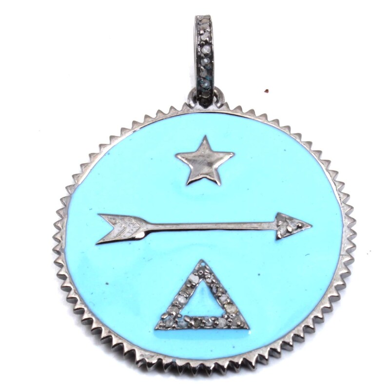 Diamond Enamel Pendant 92.5 Sterling Silver Pendant,Handmade Pendant,Enamel Pendant Antique Pendant,Pave Setting Jewelry Victorian,