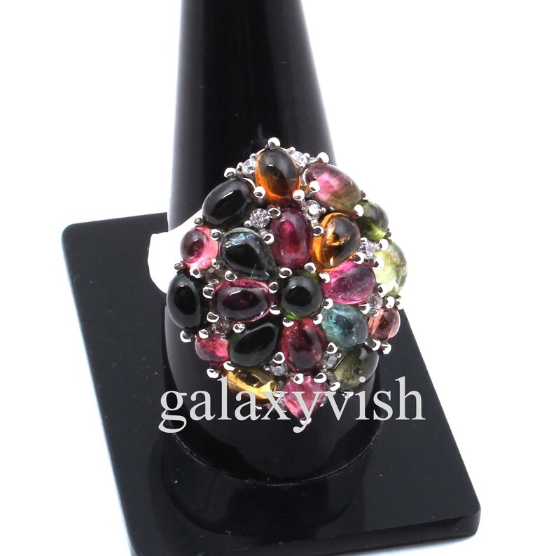 Tourmaline Ring # Designer Ring # 925 Sterling Silver Ring # Handmade Ring # Tourmaline /& White Topaz Ring # Antique Ring # High Finish