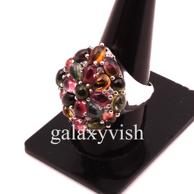 Tourmaline Ring # Designer Ring # 925 Sterling Silver Ring # Handmade Ring # Tourmaline /& White Topaz Ring # Antique Ring # High Finish