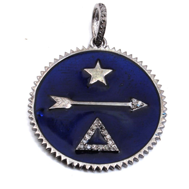 Diamond Enamel Pendant 92.5 Sterling Silver Pendant,Handmade Pendant,Enamel Pendant Antique Pendant,Pave Setting Jewelry Victorian,