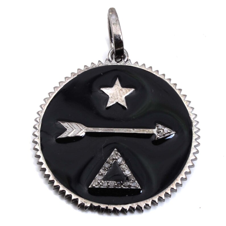 Diamond Enamel Pendant 92.5 Sterling Silver Pendant,Handmade Pendant,Enamel Pendant Antique Pendant,Pave Setting Jewelry Victorian,