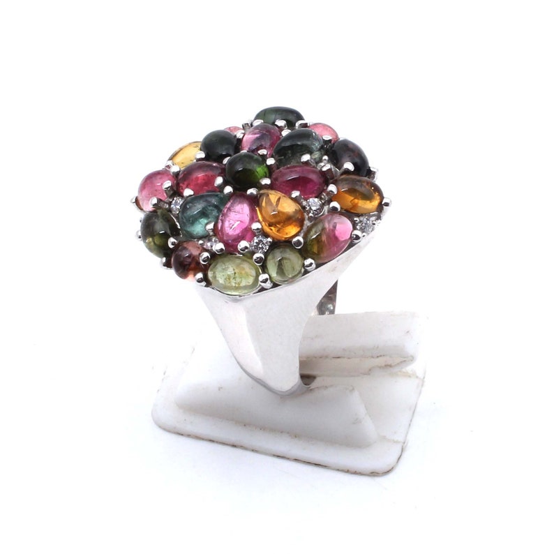 Tourmaline Ring # Designer Ring # 925 Sterling Silver Ring # Handmade Ring # Tourmaline /& White Topaz Ring # Antique Ring # High Finish