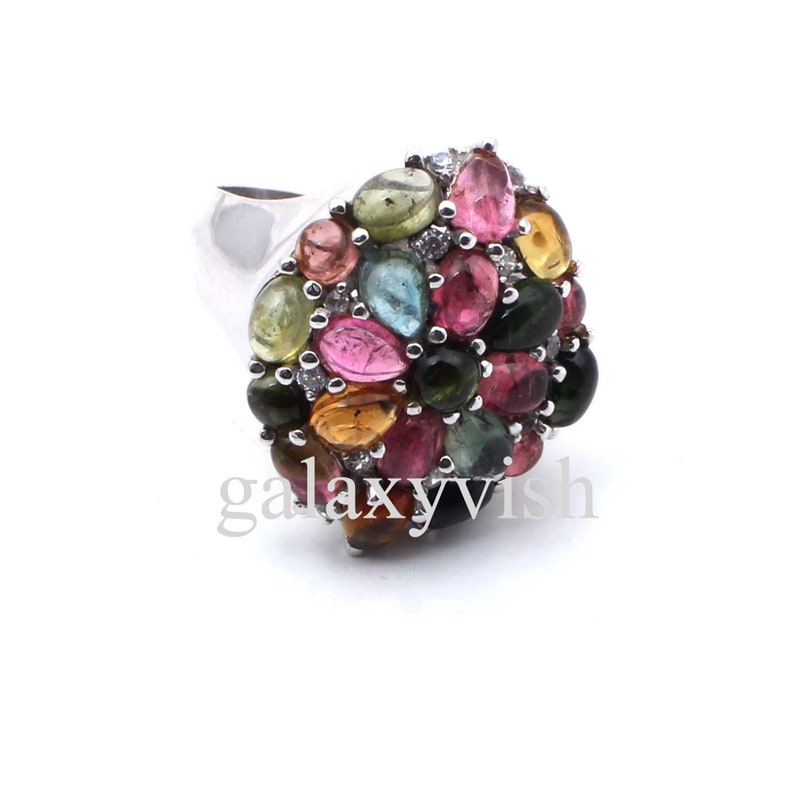 Tourmaline Ring # Designer Ring # 925 Sterling Silver Ring # Handmade Ring # Tourmaline /& White Topaz Ring # Antique Ring # High Finish