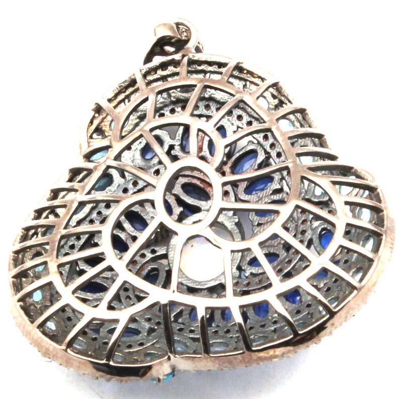 925 Sterling Silver Opal Pave Pendant Blue Topaz /& Diamond Pendant Pave Diamond Pendant Kynite Diamond Pendant