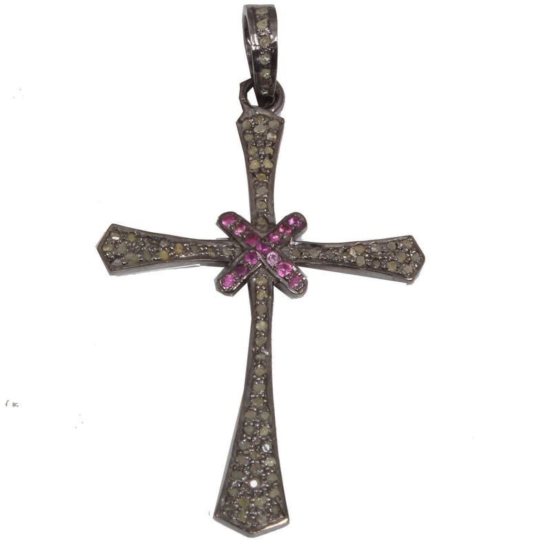 Diamond Cross Pendant Ruby 925 Sterling Silver - Silver Ruby Cross Pendant Diamond Cross Pendant Ruby 925 Sterling Silver - Silver Ruby Cross Pendant