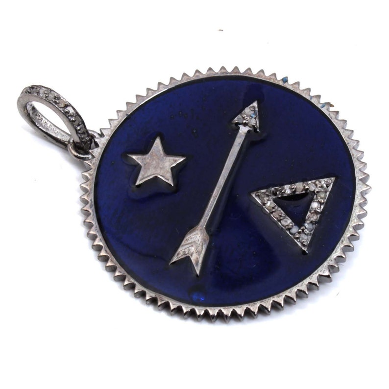 Diamond Enamel Pendant 92.5 Sterling Silver Pendant,Handmade Pendant,Enamel Pendant Antique Pendant,Pave Setting Jewelry Victorian,