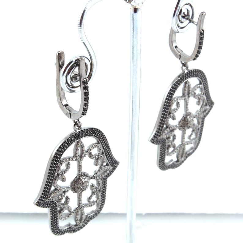 Dangling Earring Diamond Pave Earring Pave Hansa Diamond Earring 925 Sterling Silver SPINEL /& DIAMOND Pave HANSA Earring