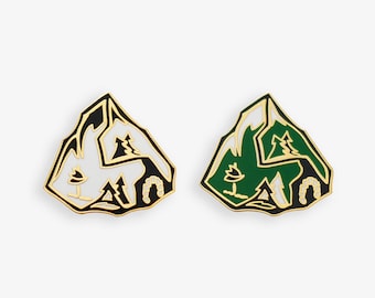Wanderlust Mountain pin set | forest green, black & white, gold | premium hard enamel pins