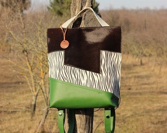 EWE back pack, women's back pack, leather bag /zebra