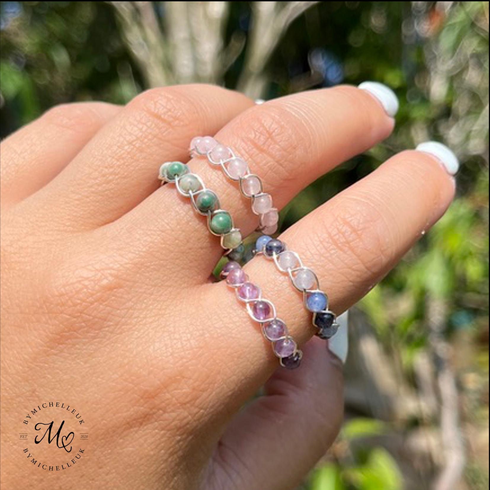 Crystal/Gemstone Ring | Braided | Wire Wrapped | Amethyst | Rose Quartz | Jade | Blue Aventurine