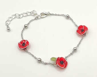 Shrieking Violet Braccialetto Con Papavero In Argento Sterling – Gioiello Fatto A Mano Con Fiore Vero, Catena Serpente, Taglia Unica - 3