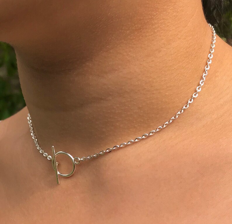 Silver Toggle Clasp Necklace Silver Plated Choker T Bar Etsy